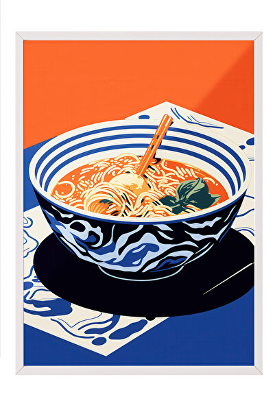 Zestia Tablou înrămat alb, ilustrație în stil japonez cu bol de ramen, poster...