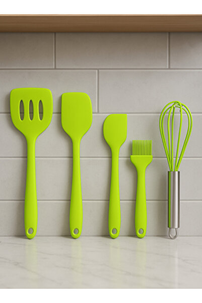 HZL HOME Set of 5 Green Silicone Spatula, Brush, Whisk Set of 5