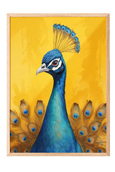 Zestia Tablou cu ramă din lemn, Portret cu păun, Poster decorativ pentru sufr...