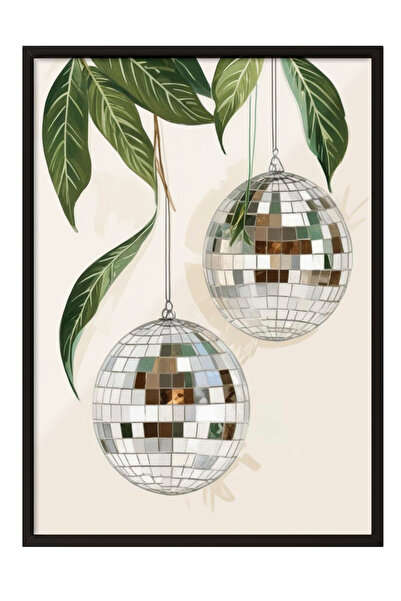 Zestia Tablou cu ramă neagră, Combinație de plante cu bile disco, Poster deco...