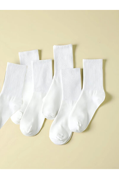 Butik 6 Pairs 100% Cotton Ribbed White Tennis Socks Unisex Socket Length