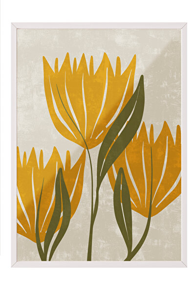 Zestia Tablou cu ramă albă, ilustrație minimalistă cu flori galbene, poster d...