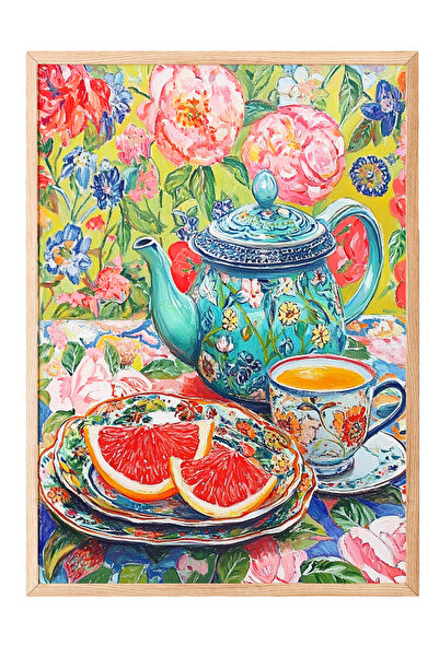 Zestia Tablou cu ramă din lemn, ilustrație cu model de fructe colorate, poste...