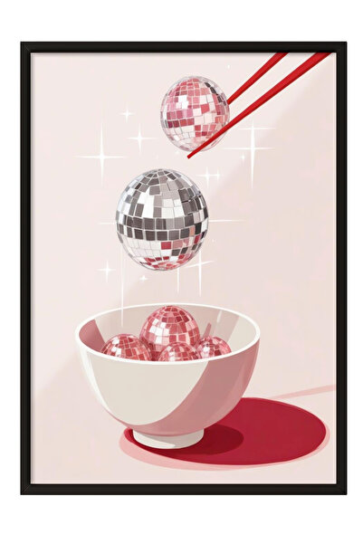 Zestia Siyah Çerçeveli Tablo, Üçlü Tatlı Kup – Pembe Arka Plan, Mutfak Dekoru Poster No: 109444