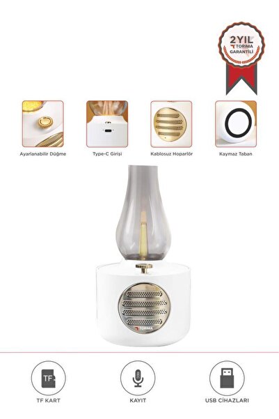 Torima Bluetooth Hoparlör Vintage Gaz Lambası Işıklı Şarjlı Speaker D53 Beyaz