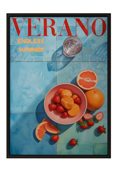 Zestia Tablou cu ramă neagră, reclamă în stil spaniol Verano Orange, poster d...