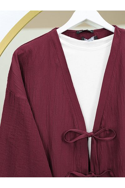 Modamorfo Crinkle Suit with Double Lace-Up Front Trousers - Burgundy