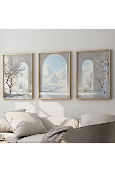 NN DECOR Beyaz Temalı 3’lü Set - Doğal Ahşap Çerçeveli, Modern Salon, Oturma ...