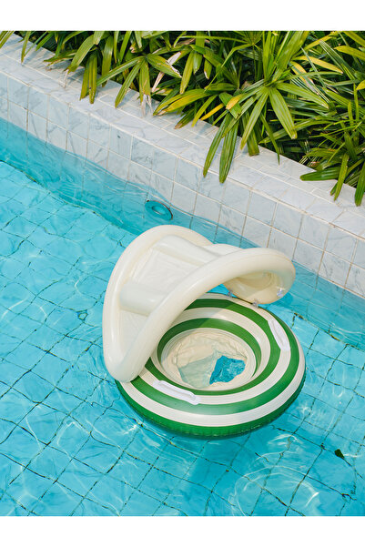 Guria Store Gölgelikli Bebek & Çocuk Yüzme Simidi, Yeşil Şeritli, Güneş Korumalı, Havuz ve Deniz Yüzme Simidi