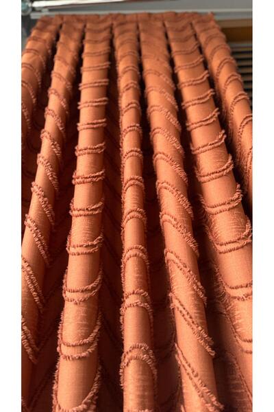 DİLETTO Linen Textured Tassel Tile Panel Background Curtain Luxury Single Wing 1/3 Tight Pleated