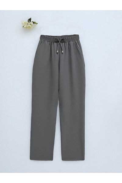 Modamorfo Double Pocket Elastic Waist Lace Detailed Trousers - Smoked