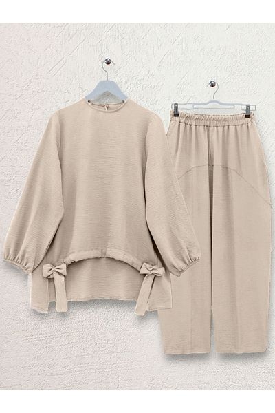 Modamorfo Front Drawstring Baggy Trousers Ayrobin Loose Suit - Beige