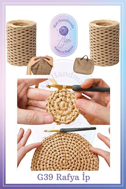 Mai Handmade Hobby ve Örgü Evi El Yapımı Rafya Kağıt İpten Çanta Yapım Seti – Tığ, Burs ve Rafya Kağıt İp