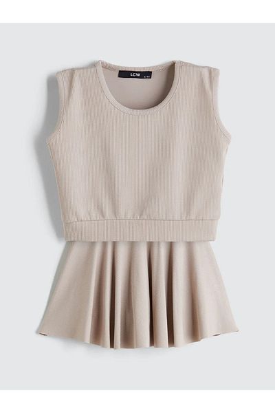 LC Waikiki Lcw Kids Pink Crew Neck Girls Tank Top and Skirt