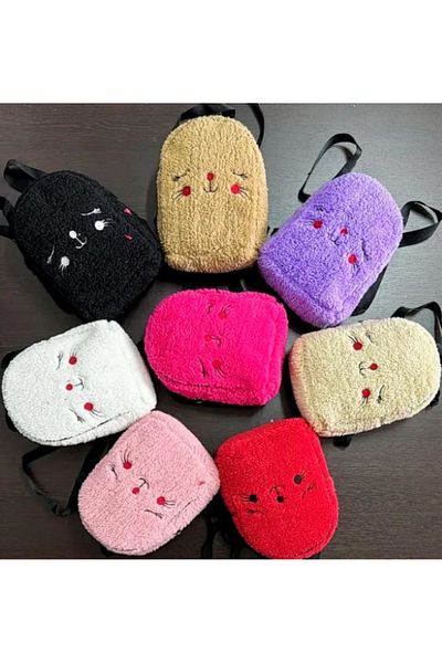 DerinHome Cute Cat Printed Small Size Kindergarten Single Eyed Plush Bag Pieces