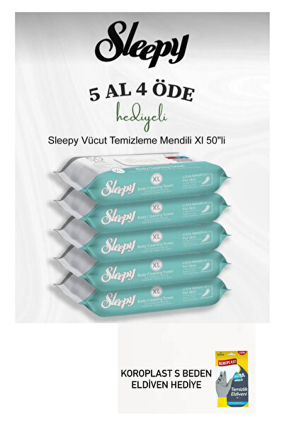 Sleepy Hasta vücut temizleme mendili XL 50 li 5 paket koroplast temizlik eldi...