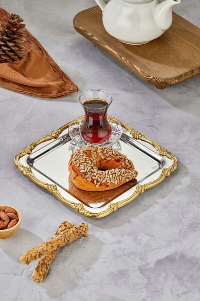 Milenay Royal Series Metal Presentation Promise Engagement Tray, Silver Tray Gold Accessory