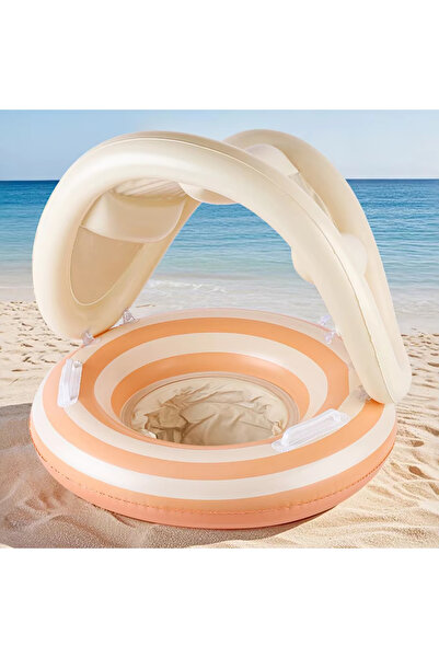 Guria Store Gölgelikli Bebek & Çocuk Yüzme Simidi, Turuncu Şeritli, Güneş Kor...
