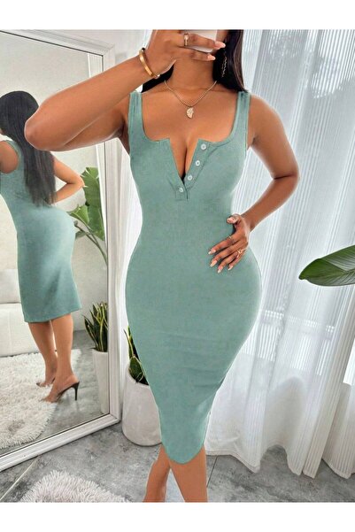 JANES Women's Strap Midi Camisole Dress with Button Front