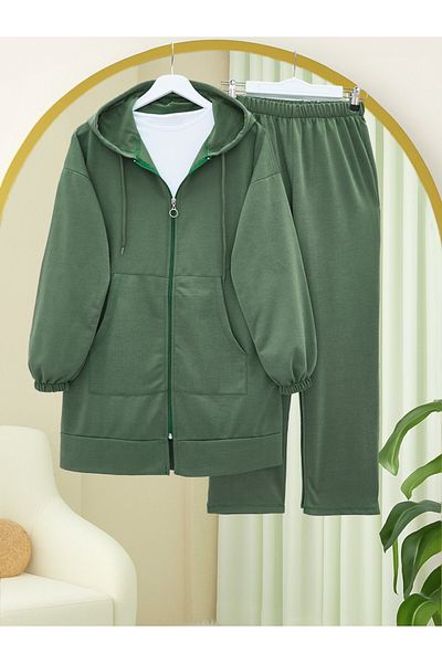 Modamorfo Zippered Hooded Combed Cotton Suit -Khaki