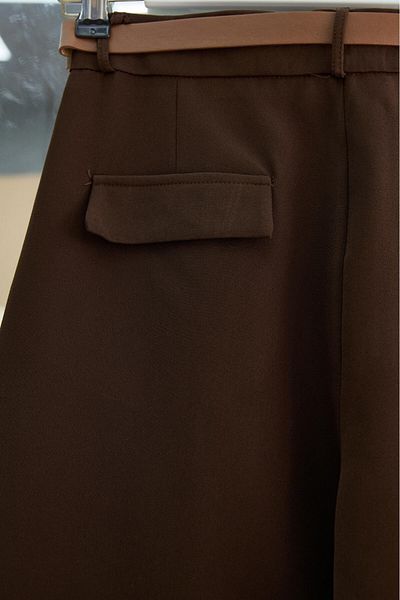 Modamorfo Pleated Pocket Belted Ankle Trousers - Brown