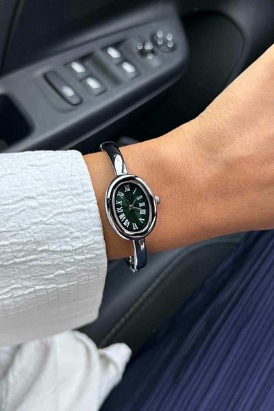 keisy Paola Handcuff Women Wrist Watch Gumus (Green Dial)