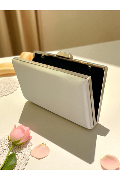 Biçanta Skin Nude Satin Color Gold Detailed Evening Dress Bag Evening Bag Engagement Wedding Bag