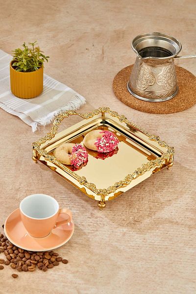 Milenay Vinifera Series Metal Presentation Promise Engagement Tray, Gold Tray Gold Accessory