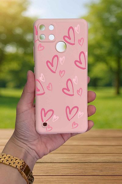 Vip Case Realme C21Y - حافظة مطاطية كلاسيكية ممتصة للصدمات من السيليكون بنمط قلب وردي277