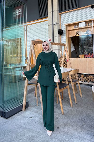 Tarzım Tuba Hijab Suit with Flared Sleeves and Drawstring Waist