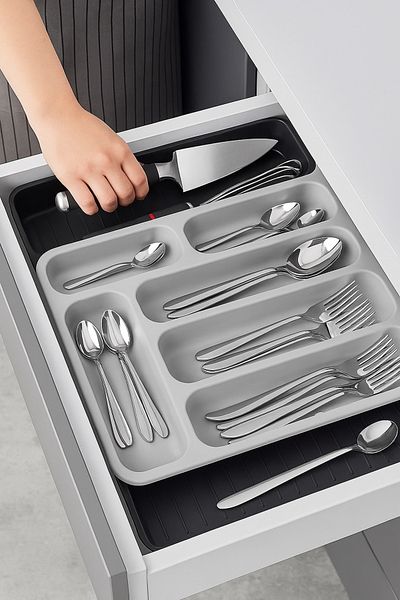 DEYHOME Organizator pentru tacâmuri în sertar – Organizator practic extensibil pe două fețe |   Material durabil