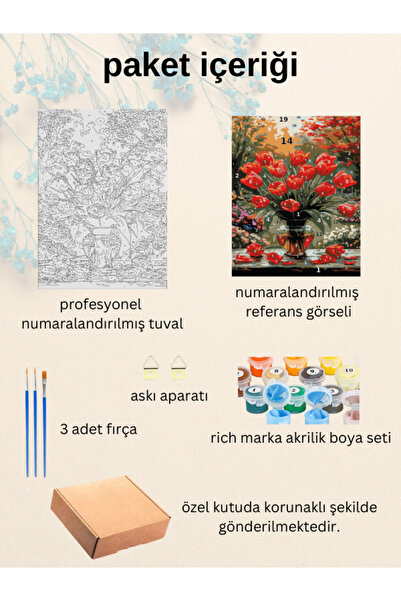Sulepas Sayılarla Boyama Seti Numaralı Tuval Fırça Boya 40x50 Cm - Turuncu Güller