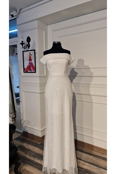 makbuleofficial White Beaded Fabric Straples Size Fish Wedding Dress Engagement Wedding Dress