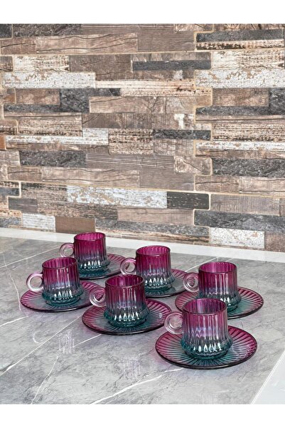 Hediyedukkani 6 Kişilik Mor Yeşil Özel Üretim Kahve Fincanı