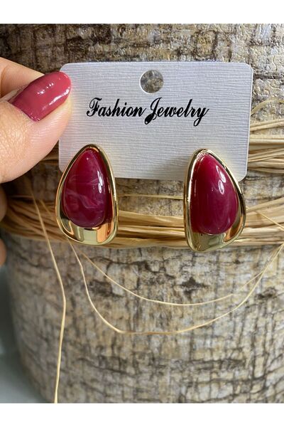 ŞİMŞEK KIRTASİYE BİJUTERİ GOLD KENARLI DAMLA ŞEKİLLİ RENKLİ KADIN KÜPE ZARİF SPOR VE ŞIK TASARIM BİR ARADA