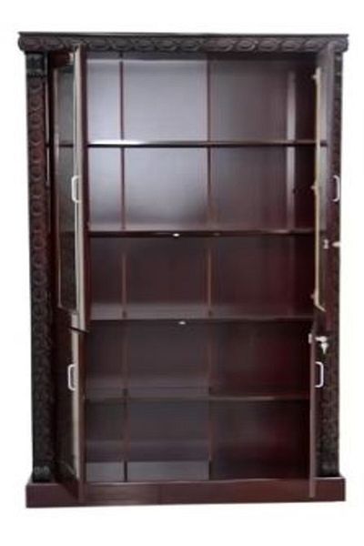AWF AL WADI FURNITURE خزانة ملابس Ele Modern ذات الأبواب الأربعة ذات الإطار الزجاجي وخزانة الملفات القابلة للقفل بلمسة نهائية من خشب الماهوجني اللامع