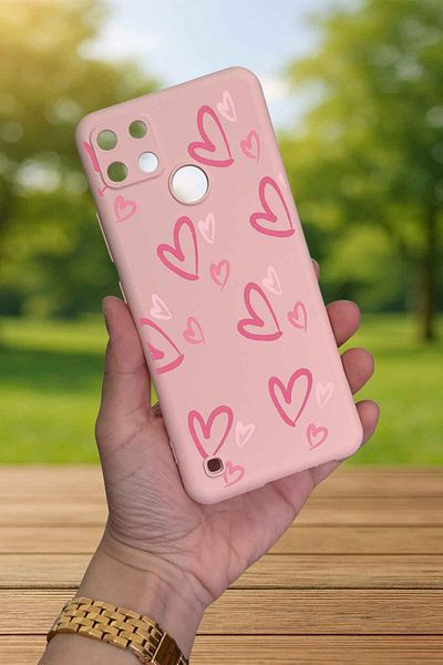 Vip Case Realme C21Y - حافظة مطاطية كلاسيكية ممتصة للصدمات من السيليكون بنمط قلب وردي277