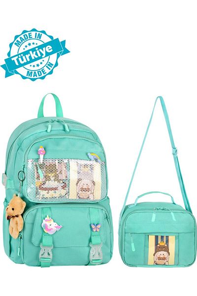 çantamgelsin Kawaii Korean Style Accessory Primary School Backpack Girl and Thermal Insulated Thermos Lunch Bag Set