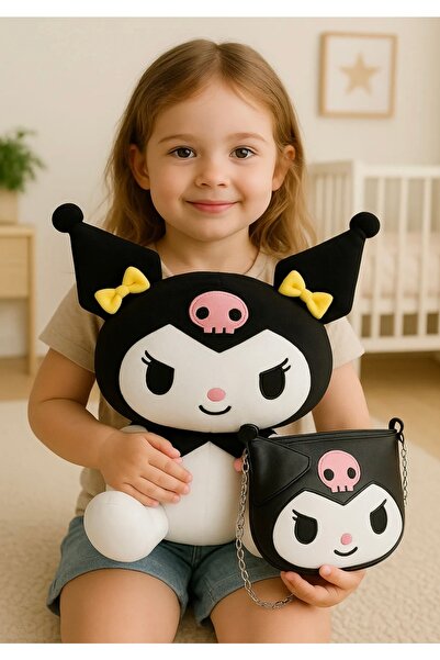 POLLYTOYS PELÜŞ OYUNCAKTA DÜNYA MARKASI Kuromi Peluş Oyuncak 40cm+ Deri Çanta...