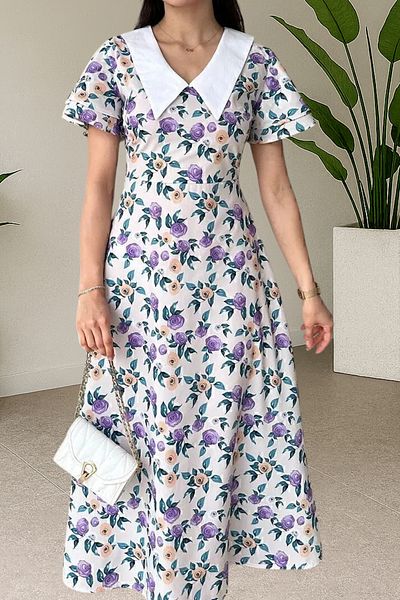 MILANOFOX Rochie midi din poplin cu imprimeu floral liliac pentru femei