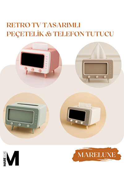 Mareluxe Retro TV Tasarımlı Peçetelik & Telefon Tutucu | Modern Vintage Peçet...