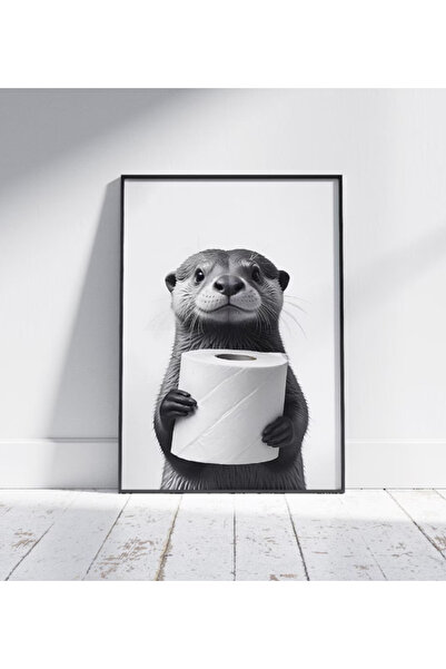 512 STORE Banyo Duvar Dekor Çerçevesiz Tasarım Sevimli Modern Poster Siyah Be...