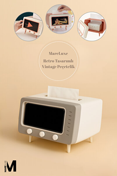 Mareluxe Retro TV Tasarımlı Peçetelik & Telefon Tutucu | Modern Vintage Peçete Box Dekoratif Telefon Standı