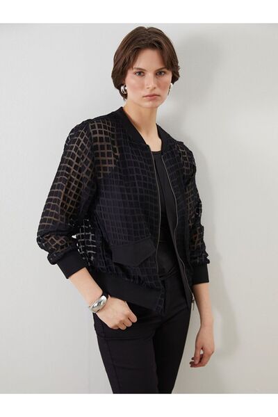 LC Waikiki Lcwaikiki Classic Black College Collar Patterned Women's Jacket