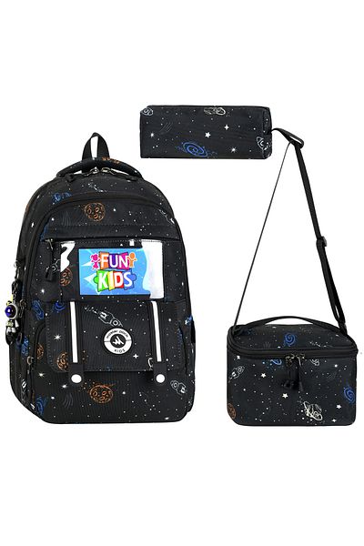 MASTER PACK Patterned 3-Piece Orthopedic School Bag Set School Bag Thermal Lunch Bag Pen Holder