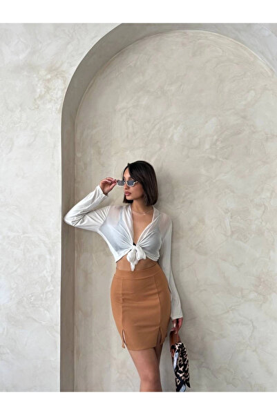 Efhilza Double Slit Skirt Camel S25910