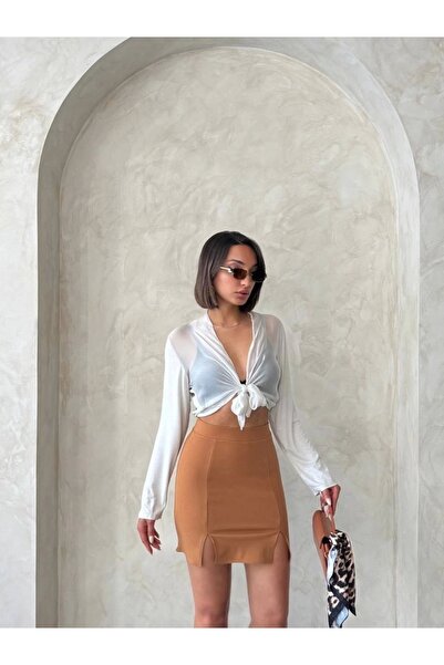 Efhilza Double Slit Skirt Camel S25910