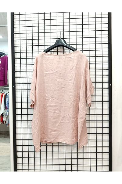 Butik Şans Button Detailed Crew Neck Pushing Linen Blouse