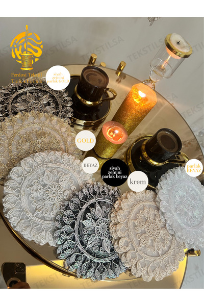 Tekstilsa Sunumluk Peçete, Kokteyl Peçetesi, Kahve Yanı Sunumluk, Bardak Altlığı 6 Adet Sunum Peçetesi GOLD