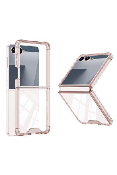 Rivor Samsung Galaxy Z Flip 7 Uyumlu Kılıf Full Camlı Metal Görünümlü Köşe Ko...